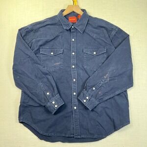 VTG Rustler Chamois Pearl Snap Shirt XL ButtonUp Cowboy Workwear Rancher Blue HD